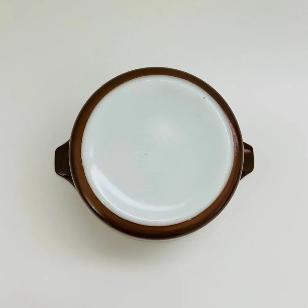 PYREX Brown White Woodland 473-B Casserole Dish 1 Qt With Lid